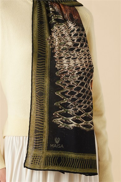 İLMEK YÜN İPEK KAŞMİR ŞAL 70*200 CM - YEŞİL