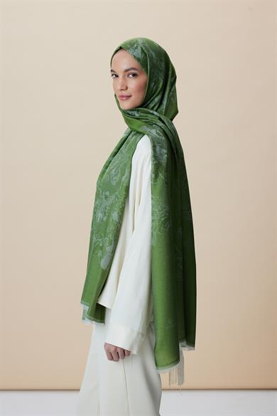 JADE JAKARLI MODAL İPEK ŞAL 70*200 CM - FISTIK YEŞİLİ