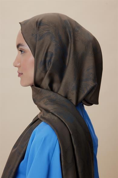 JADE MODAL İPEK JAKARLI ŞAL 70*200 CM - KAHVERENGİ