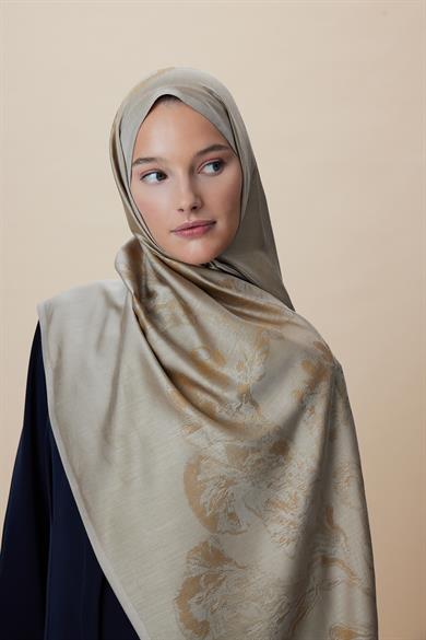 JADE JAKARLI MODAL İPEK ŞAL 70*200 CM - KOYU BEJ