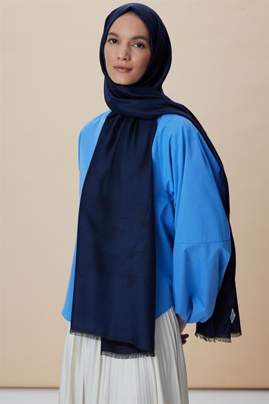 JADE JAKARLI MODAL İPEK ŞAL 70*200 CM - KOYU LACİVERT