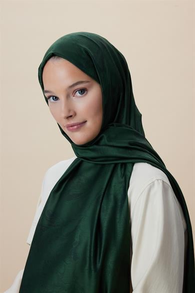 JADE MODAL İPEK JAKARLI ŞAL 70*200 CM - KOYU YEŞİL