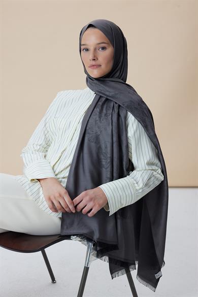 JADE JAKARLI MODAL İPEK ŞAL 70*200 CM - KOYU GRİ