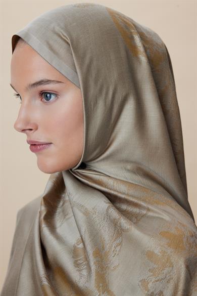 JADE JAKARLI MODAL İPEK ŞAL 70*200 CM - KOYU BEJ