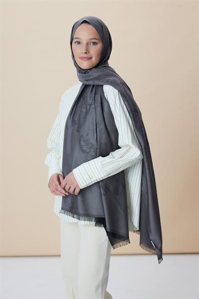 JADE JAKARLI MODAL İPEK ŞAL 70*200 CM - KOYU GRİ