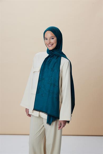 JADE JAKARLI MODAL İPEK ŞAL 70*200 CM - PETROL MAVİ