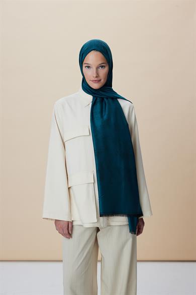JADE JAKARLI MODAL İPEK ŞAL 70*200 CM - PETROL MAVİ