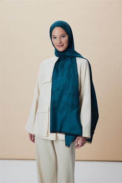 JADE JAKARLI MODAL İPEK ŞAL 70*200 CM - PETROL MAVİ