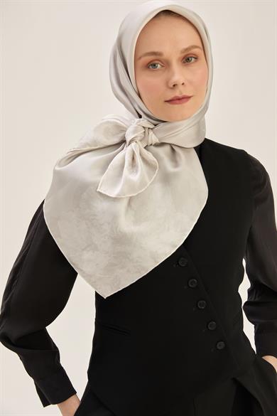 KATRE SURA İPEK EŞARP 90*90 CM - AÇIK GRİ