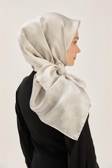 KATRE SURA İPEK EŞARP 90*90 CM - AÇIK GRİ