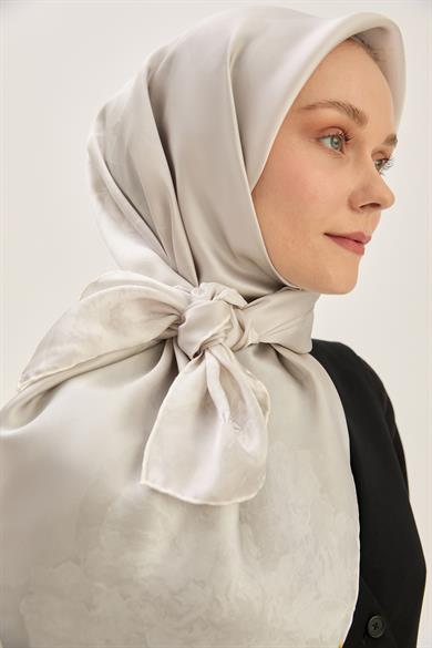 KATRE SURA İPEK EŞARP 90*90 CM - AÇIK GRİ