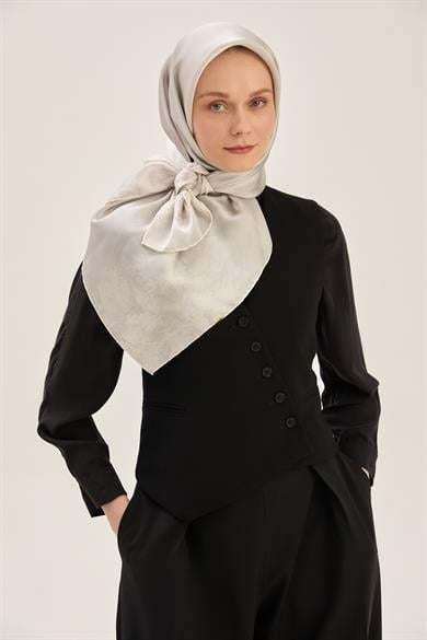 KATRE SURA İPEK EŞARP 90*90 CM - AÇIK GRİ