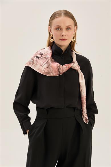 KATRE SURA İPEK EŞARP 90*90 CM - AÇIK PEMBE