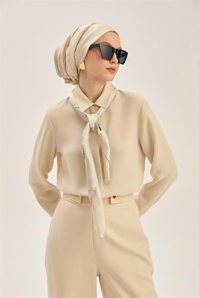 KATRE SURA İPEK EŞARP 90*90 CM - BEJ