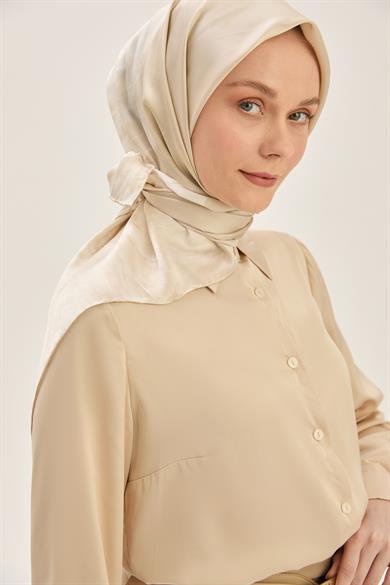 KATRE SURA İPEK EŞARP 90*90 CM - BEJ