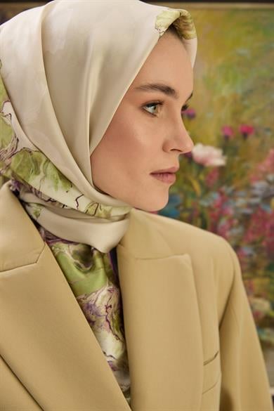 KATRE SURA İPEK EŞARP 90*90 CM - FISTIK YEŞİL