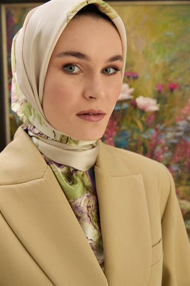 KATRE SURA İPEK EŞARP 90*90 CM - FISTIK YEŞİL