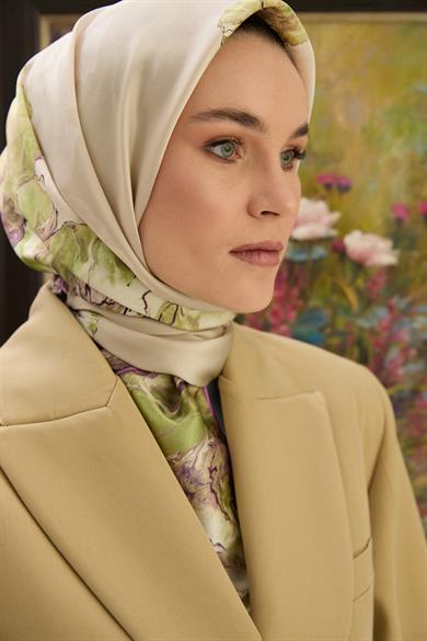 KATRE SURA İPEK EŞARP 90*90 CM - FISTIK YEŞİL