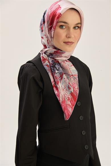 KATRE SURA İPEK EŞARP 90*90 CM - GÜL KURUSU