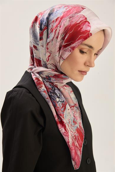 KATRE SURA İPEK EŞARP 90*90 CM - GÜL KURUSU