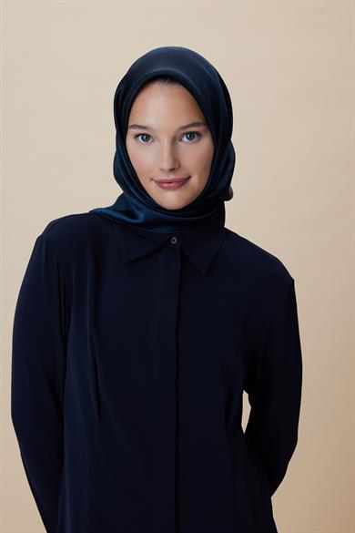 KATRE SURA İPEK EŞARP 90*90 CM - KOYU LACİVERT