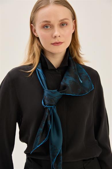 KATRE SURA İPEK EŞARP 90*90 CM - LACİVERT