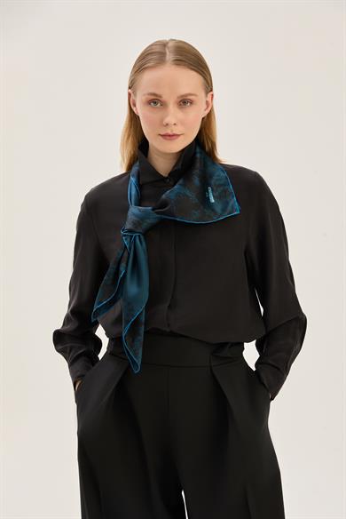 KATRE SURA İPEK EŞARP 90*90 CM - LACİVERT