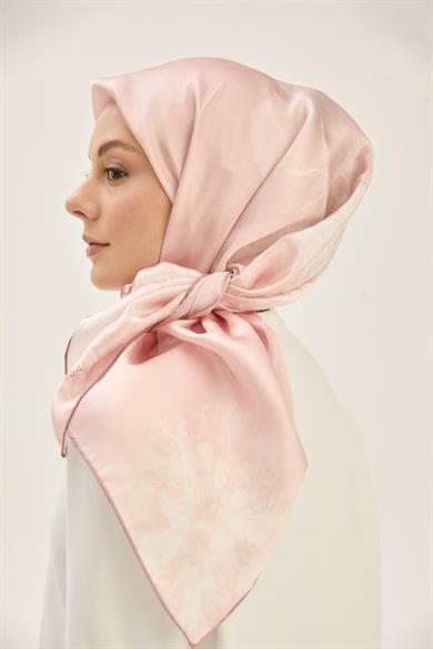 KATRE SURA İPEK EŞARP 90*90 CM - PUDRA PEMBE