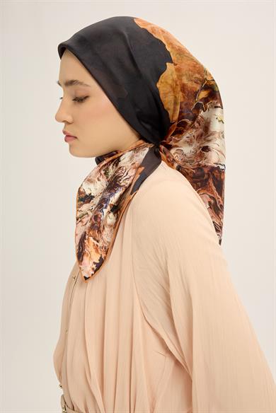 KATRE TİVİL İPEK EŞARP 90*90 CM - KAHVERENGİ