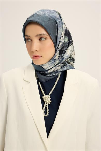 KATRE TİVİL İPEK EŞARP 90*90 CM - MAVİ