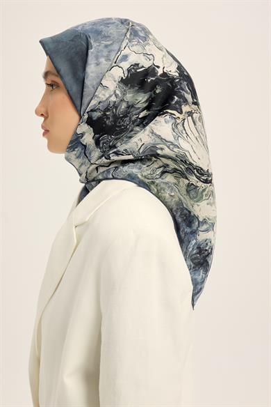 KATRE TİVİL İPEK EŞARP 90*90 CM - MAVİ