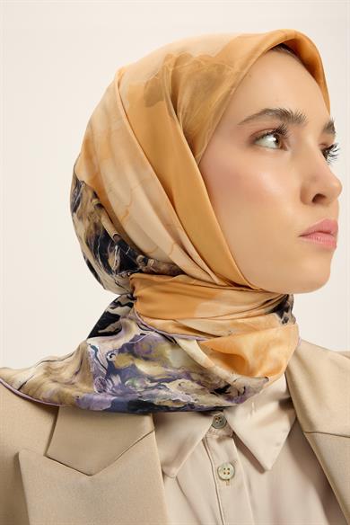 KATRE TİVİL İPEK EŞARP 90*90 CM - SAFRAN