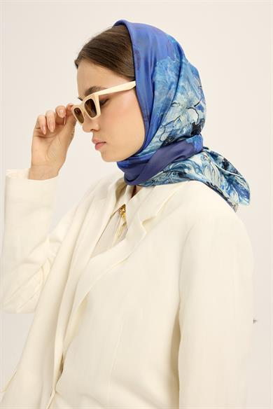 KATRE TİVİL İPEK EŞARP 90*90 CM - SAKS