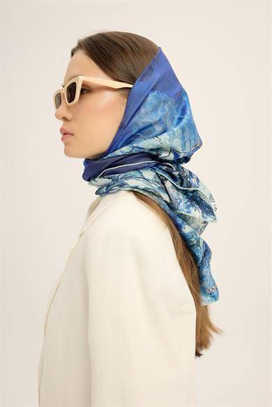 KATRE TİVİL İPEK EŞARP 90*90 CM - SAKS