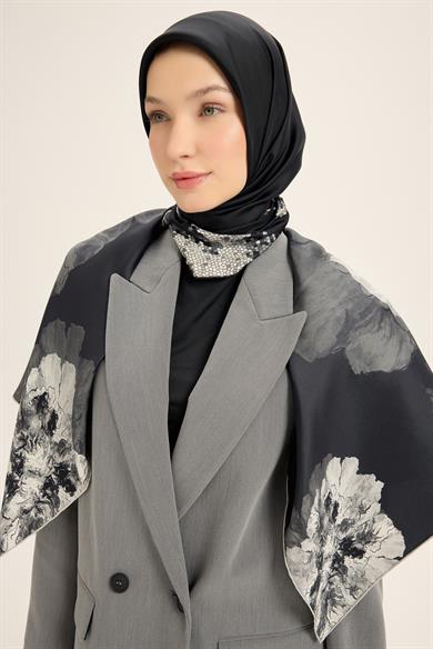 KATRE TİVİL İPEK EŞARP 90*90 CM - SİYAH
