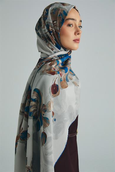 KEHRİBAR KREP İPEK ŞAL 70*190 CM - GRİ