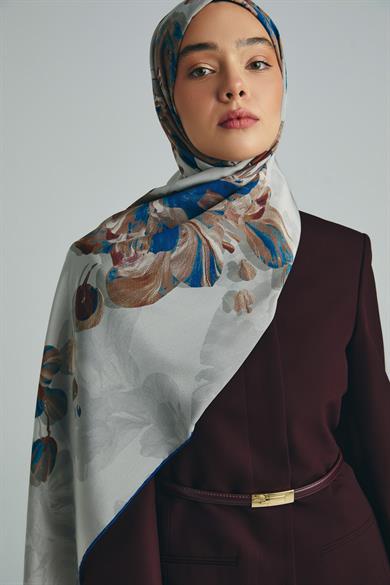KEHRİBAR KREP İPEK ŞAL 70*190 CM - GRİ