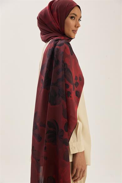 KEHRİBAR KREP İPEK ŞAL 70*190 CM - KIRMIZI