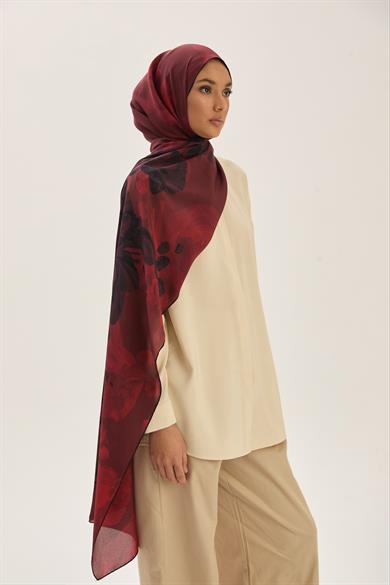 KEHRİBAR KREP İPEK ŞAL 70*190 CM - KIRMIZI