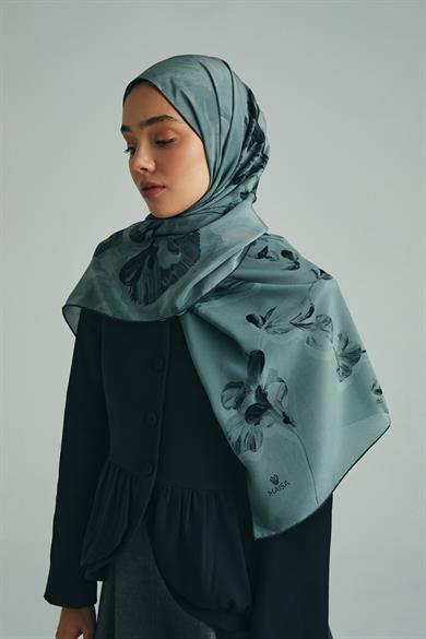 KEHRİBAR KREP İPEK ŞAL 70*190 CM - NİL YEŞİLİ
