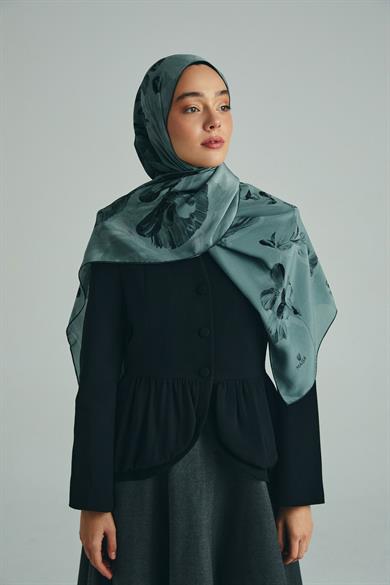 KEHRİBAR KREP İPEK ŞAL 70*190 CM - NİL YEŞİLİ