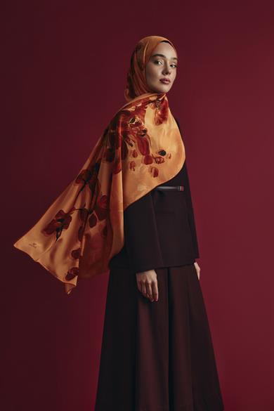 KEHRİBAR KREP İPEK ŞAL 70*190 CM - TURUNCU