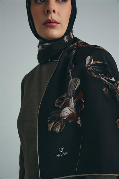 KEHRİBAR PAMUK İPEK ŞAL 70*190 CM - KAHVERENGİ