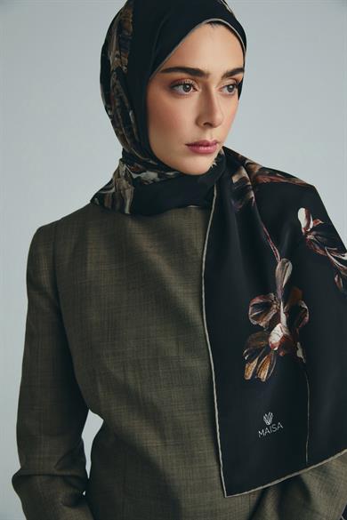 KEHRİBAR PAMUK İPEK ŞAL 70*190 CM - KAHVERENGİ