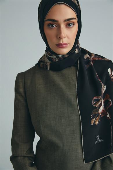 KEHRİBAR PAMUK İPEK ŞAL 70*190 CM - KAHVERENGİ