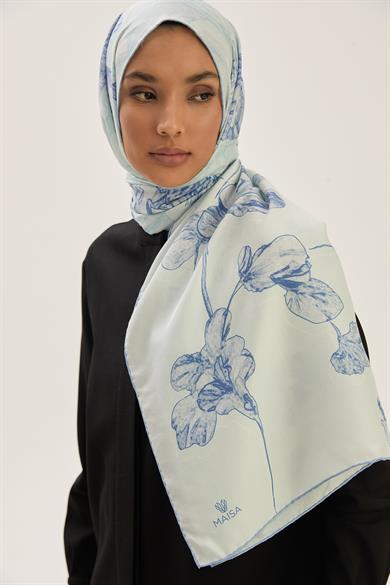 KEHRİBAR PAMUK İPEK ŞAL 70*190 CM - MAVİ