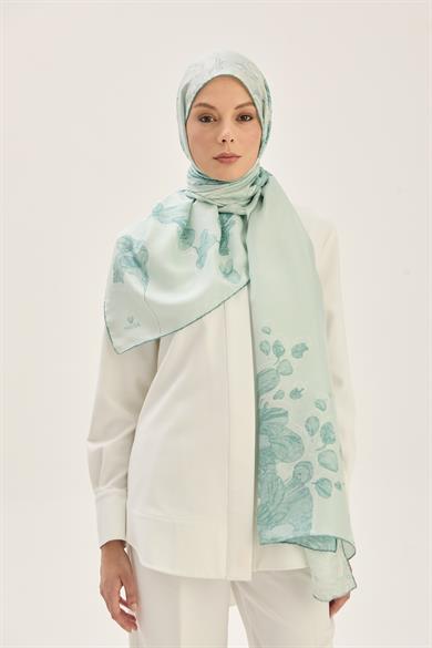 KEHRİBAR PAMUK İPEK ŞAL 70*190 CM - MİNT YEŞİLİ