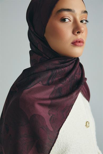 KEHRİBAR PAMUK İPEK ŞAL 70*190 CM - MÜRDÜM