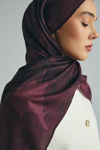 KEHRİBAR PAMUK İPEK ŞAL 70*190 CM - MÜRDÜM