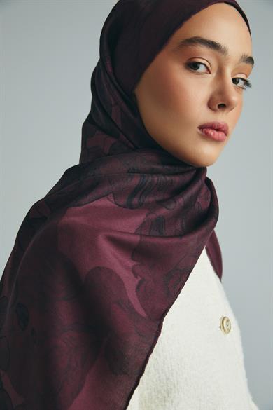 KEHRİBAR PAMUK İPEK ŞAL 70*190 CM - MÜRDÜM